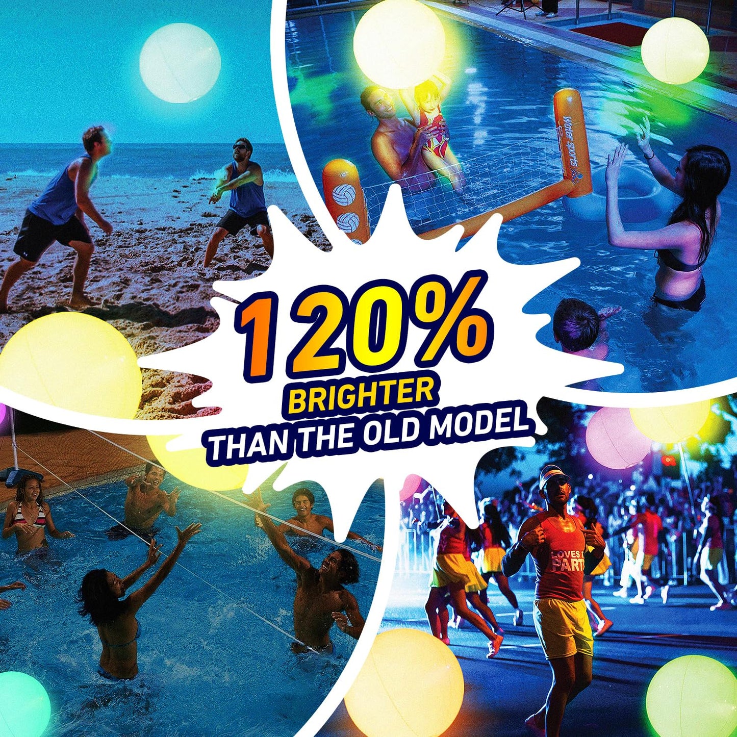Pool Toys - 16" Light Up Beach Ball, 4 Pack Glow in The Dark Balls with 8 LED Modes, Pool Games for Adults, Teens and Kids, LED Ball for Outdoor or Indoor Activities