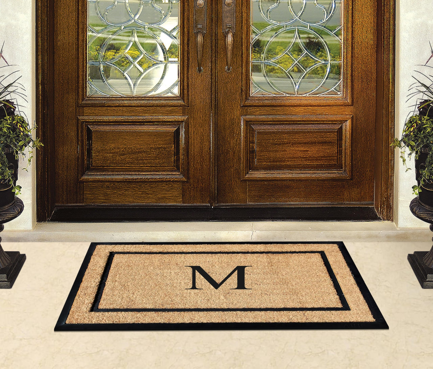 A1HC Natural Coir & Rubber Large Monogrammed Doormat, Thick Durable Entry Mats for Entrance Heavy Duty, Thin Profile, Long Lasting Front Door Mat - 24"x48"