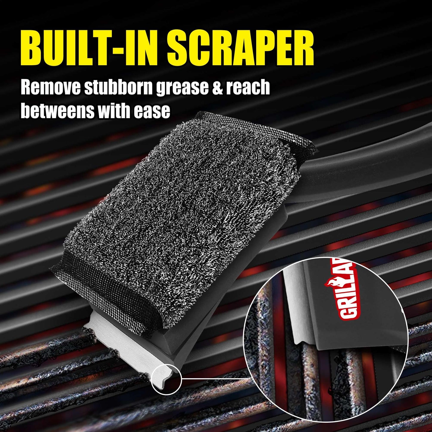 GRILLART SteamWizards Grill Brush Bristle Free, Safe BBQ Grill Brush for Outdoor Grill, Flat Top Grill Cleaner with Replaceable Head, Suitable for All Grates, Griddle Accessories, Dishwasher Safe