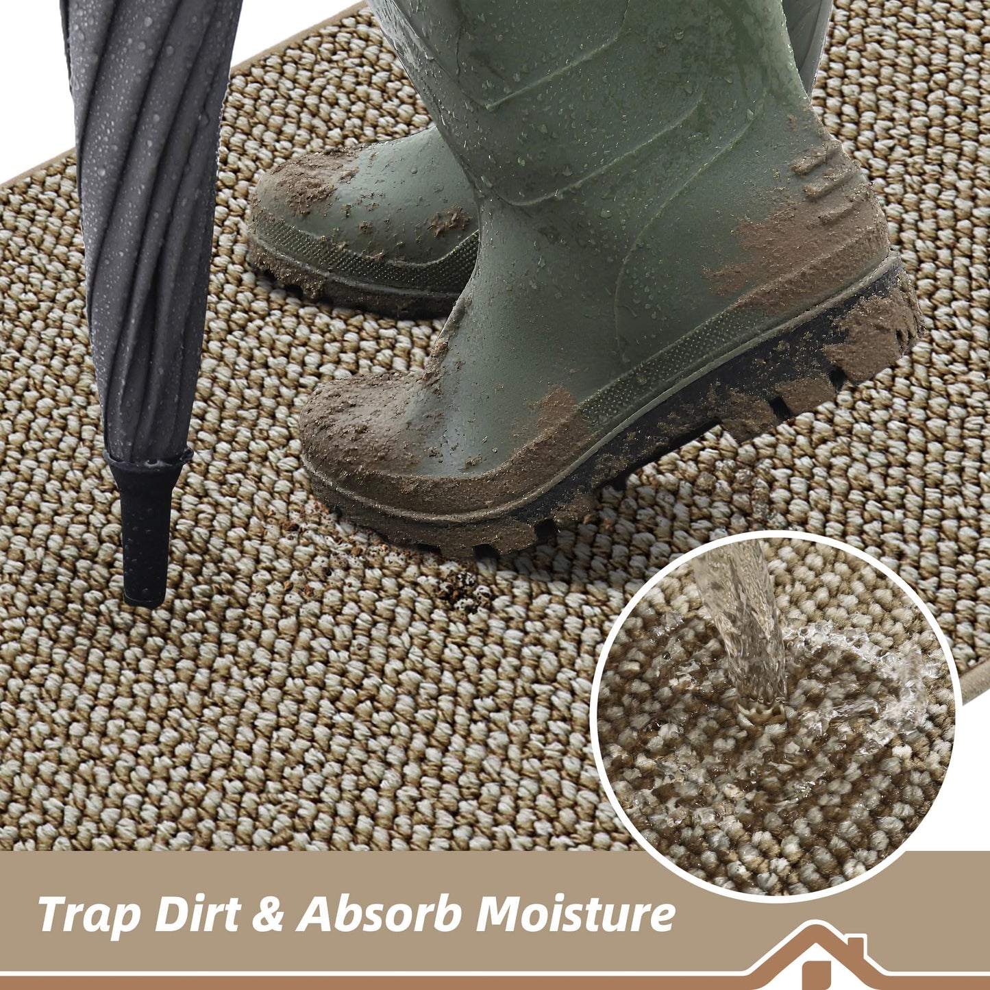 BEQHAUSE Dirt Trapper Door Mat 32" x 48", Non-Slip Washable Doormats Entrance Mat, Dirt Resistant and Absorbent Welcome Mat, Low Profile Floor Mats for Front Back Door and Entryway, Light Beige