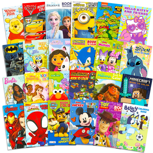24 Pack Small Coloring Books for Kids Ages 4-8, 2-4 - Bulk Coloring Bundle Classroom Rewards, Prizes, PreK Kindergarten Party Favors with Disney, Nick, More | Mini Activity Books for Boys, Girls