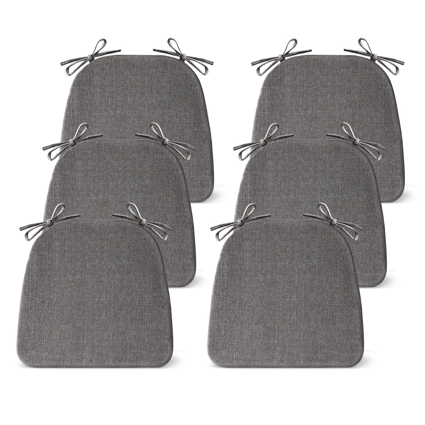 IASEAHK Chair Cushions for Dining Chairs Set of 6, Non Slip Kitchen Chair Pads, 17" x 16" x 2", Indoor Dining Chair Cushions with Ties, Seat Cushion for Kitchen Chairs, Chair Pads, Dark Grey
