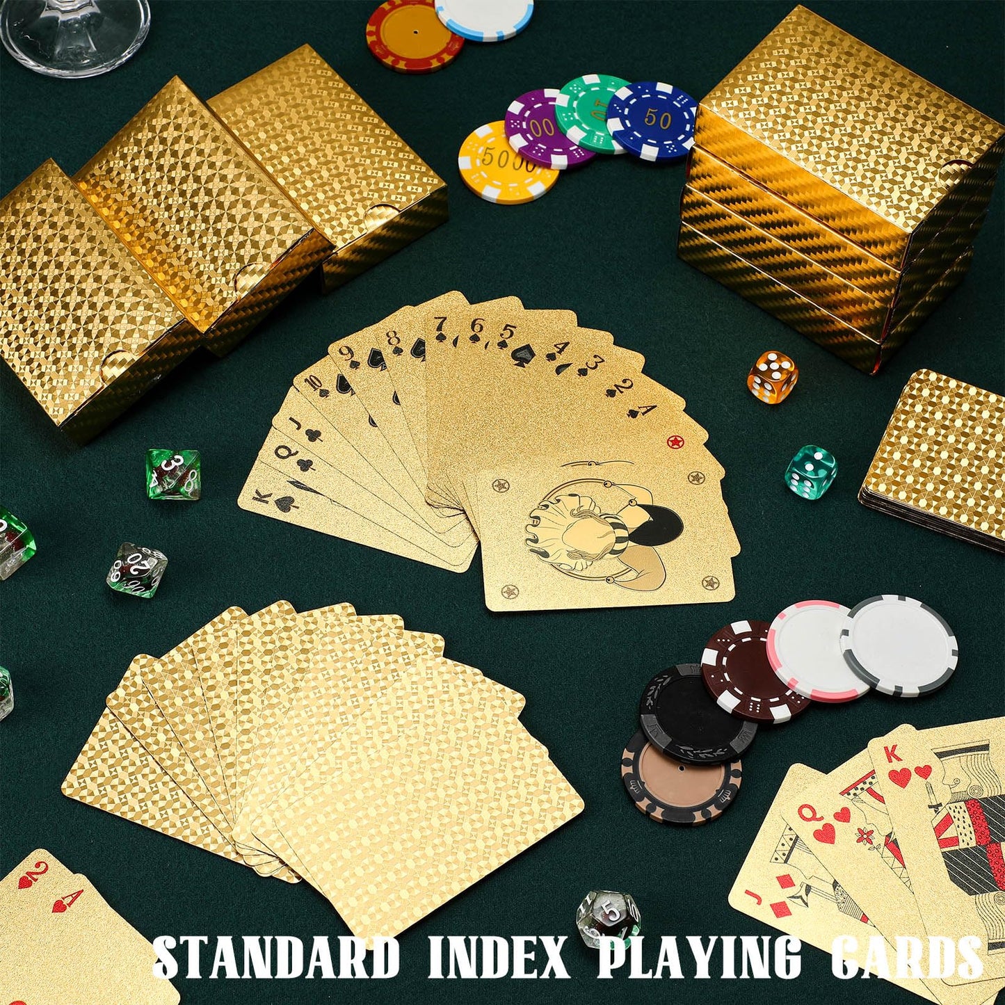 Zubebe 12 Decks of Playing Cards Waterproof Plastic Foil Poker Cards Bulk for Adults Washable Flexible Party Game Gift Favors(Gold)