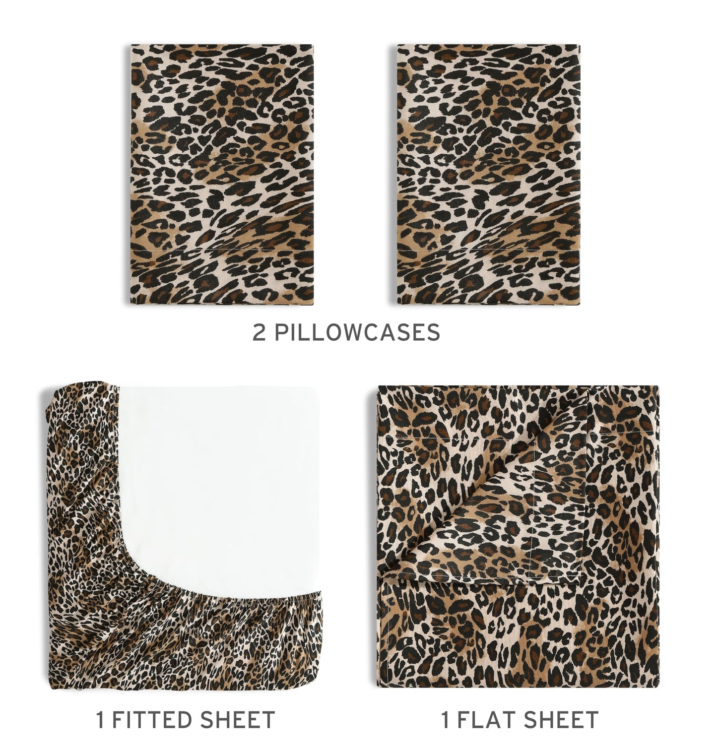Beatrice Home Fashions Printed Microfiber Sheet Set, Soft Comfortable Easy Care, Includes 1 Fitted Sheet with 12" Deep Pockets, 1 Flat Sheet, Pillowcase, King, Zara Leopard