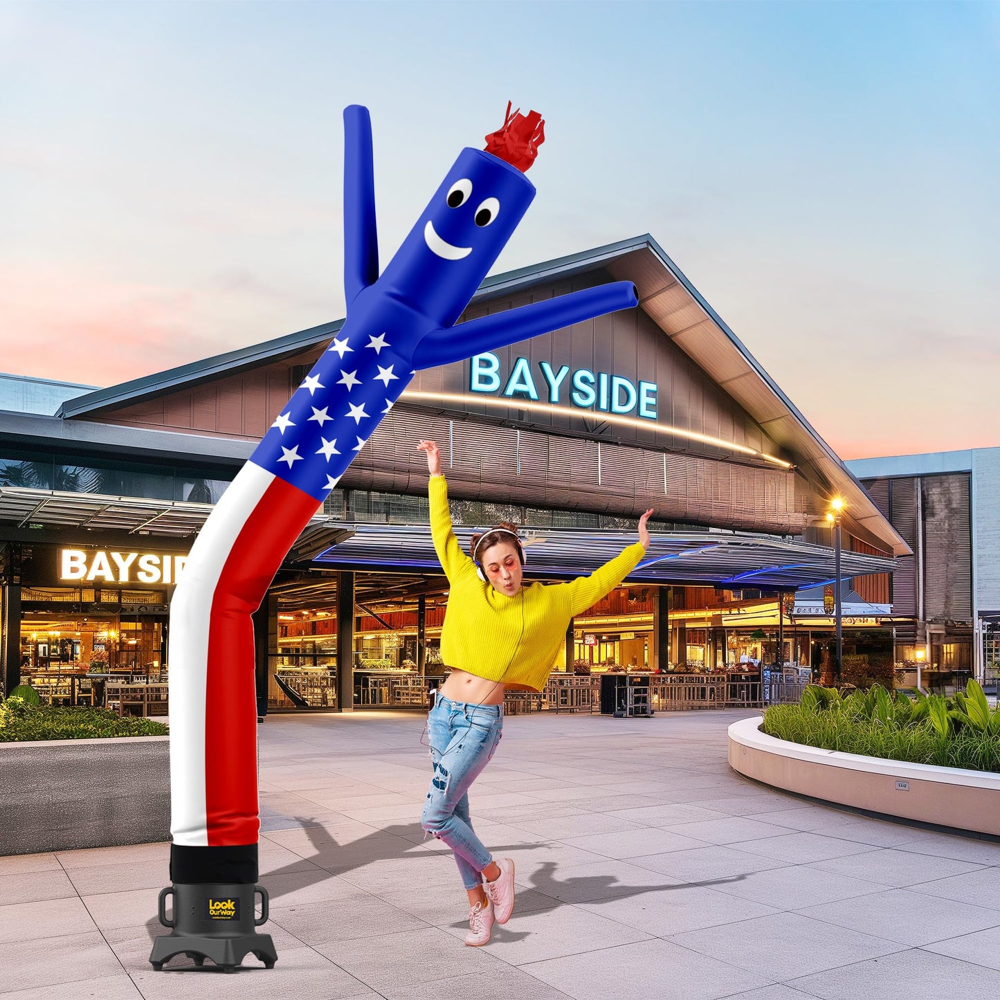 LookOurWay Air Dancers Inflatable Tube Man Attachment - 10 Feet Tall Wacky Waving Inflatable Dancing Tube Guy for Business Promotion - Blower Not Included - American Flag