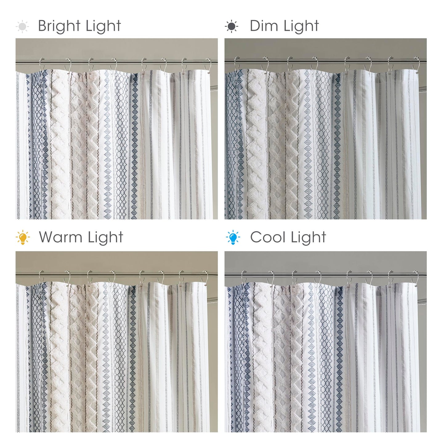 Ink+Ivy Tufted Chenille 100% Cotton Shower Curtains Machine Washable, Modern Home Bathroom Décor Bathtub Privacy Screen, 72" W x 72" L, White/Navy