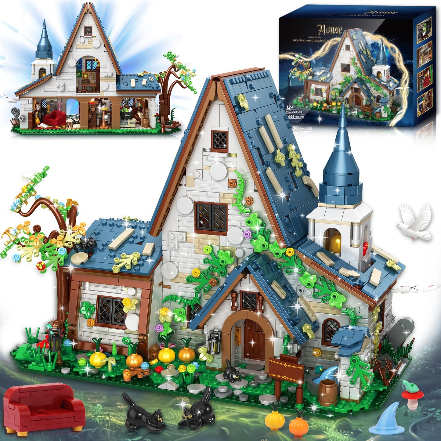 FliCineCrt Magic Stone House Building Block Set for Girl 8-12, Creator Architecture House Building Kit, Model House Toy for Kids, Gift Idea for Boys and Girls Aged 9 and Up, 2666Pcs