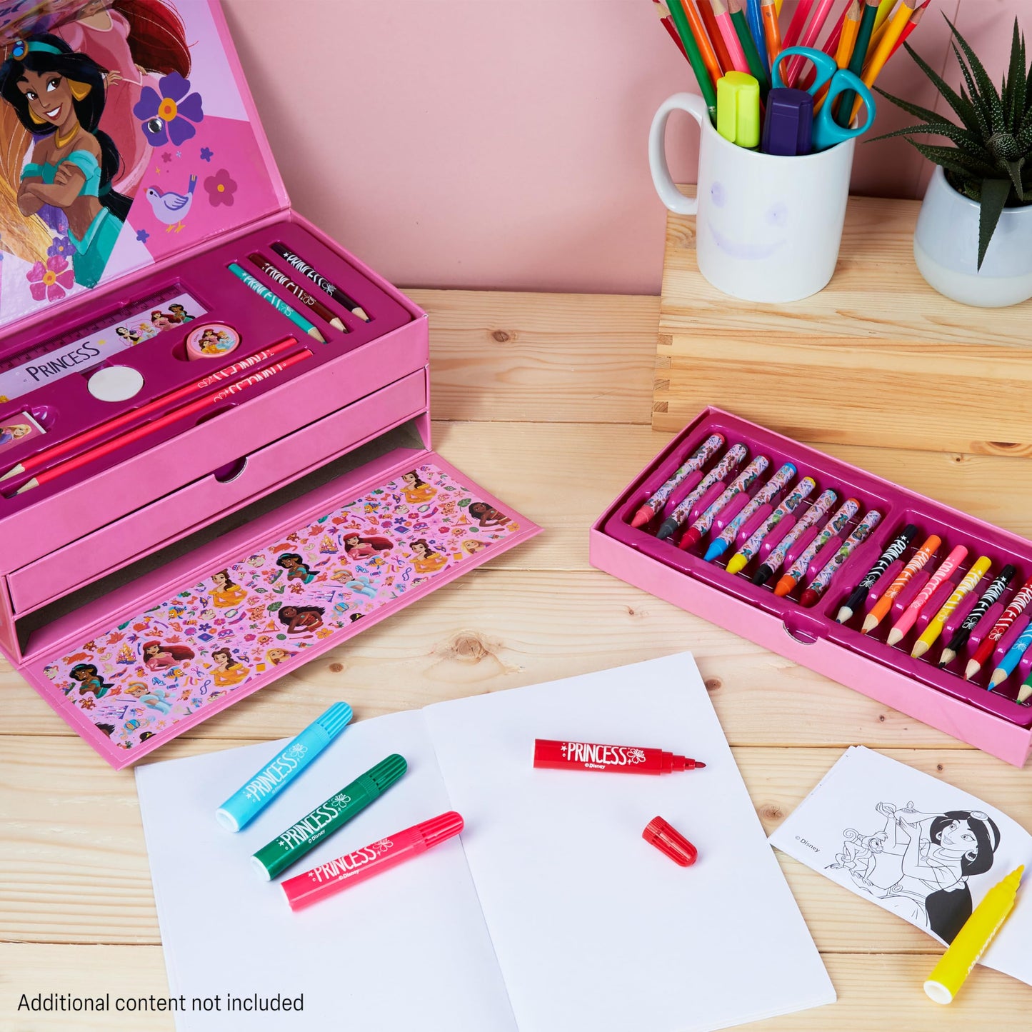 Disney Kids Coloring Pencils Markers Crayons Art Supplies in Box - Kids Gifts (Pink Princesses)
