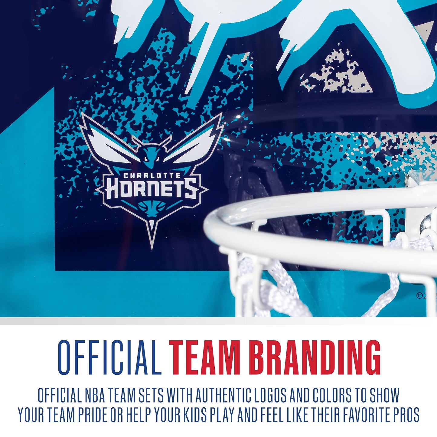 Franklin Sports NBA Charlotte Hornets Over The Door Basketball Hoop - Kids Indoor Hoop with Mini Basketball - NBA Fan Shop Toy for Bedroom + Office - Over The Door Set