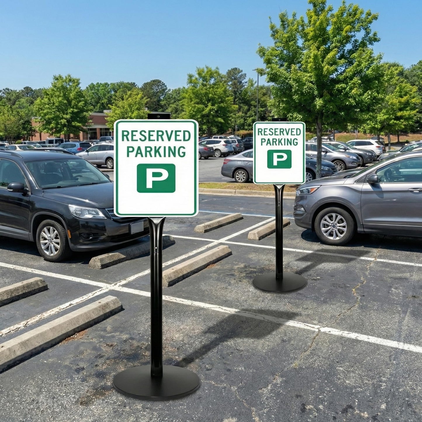 Furnishh Heavy Duty Cast Iron Sign Stand - 48" Tall Pedestal Sign Holder with 12" Base - Outdoor Metal Parking Sign Post for Street, Business & Driveway - Fits up to 18x24 Signs, Black