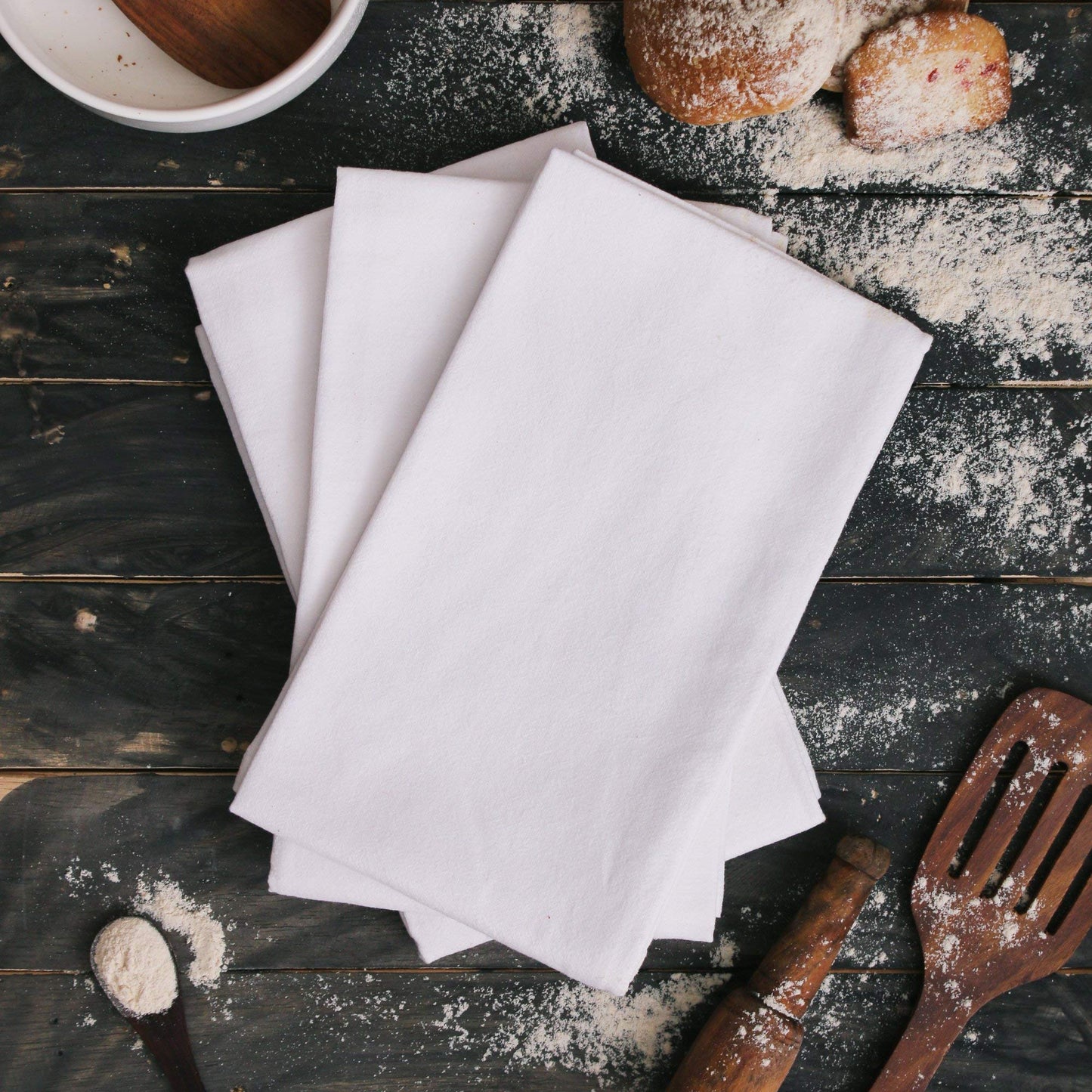 DG Collections 100% Cotton Flour Sack Towels – 50 Pack, 27x27 Inches, White, Lint-Free, Pre-Washed, Hemmed Edges – Reusable Kitchen Towels for Cleaning, Embroidery, Printing & Crafts - White