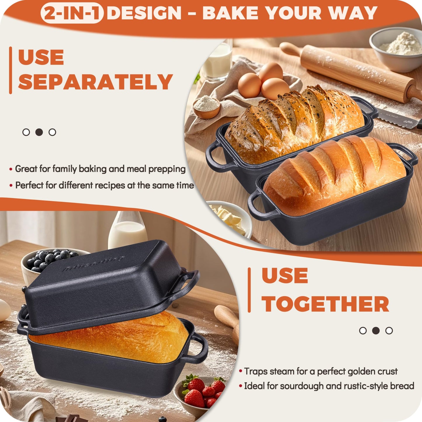 Articasting Cast Iron Loaf Pan with Lid 9×5 Inch, Bread Baking Pans, Even Heat Distribution for Sourdough, Pre-Seasoned Dutch Oven Loaf Pan for Homemade Bread