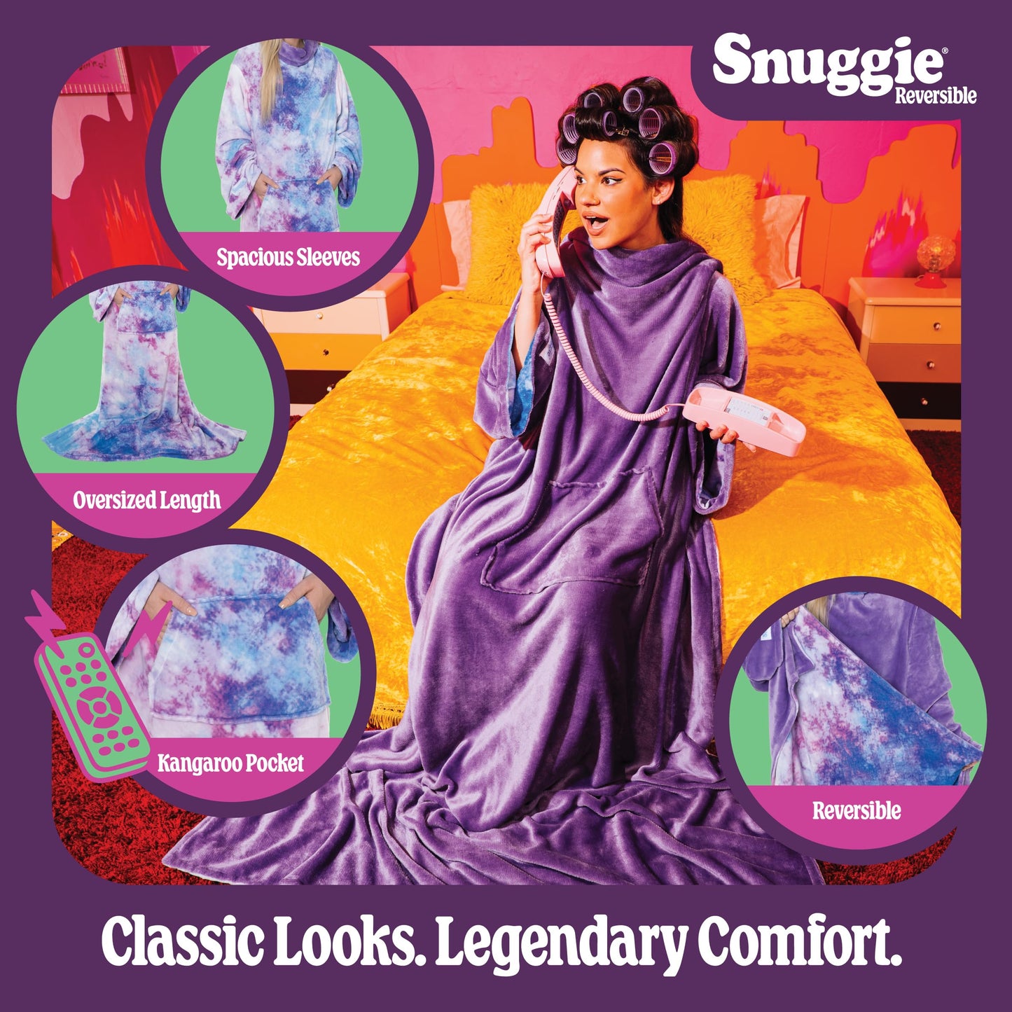 Snuggie The Original Wearable Blanket With Sleeves & Pockets | Reversible Throw for Adult Men & Women, Machine Washable, Gift for Holidays, As Seen on TV | One Size, Tie Dye/Purple, 71 x 54