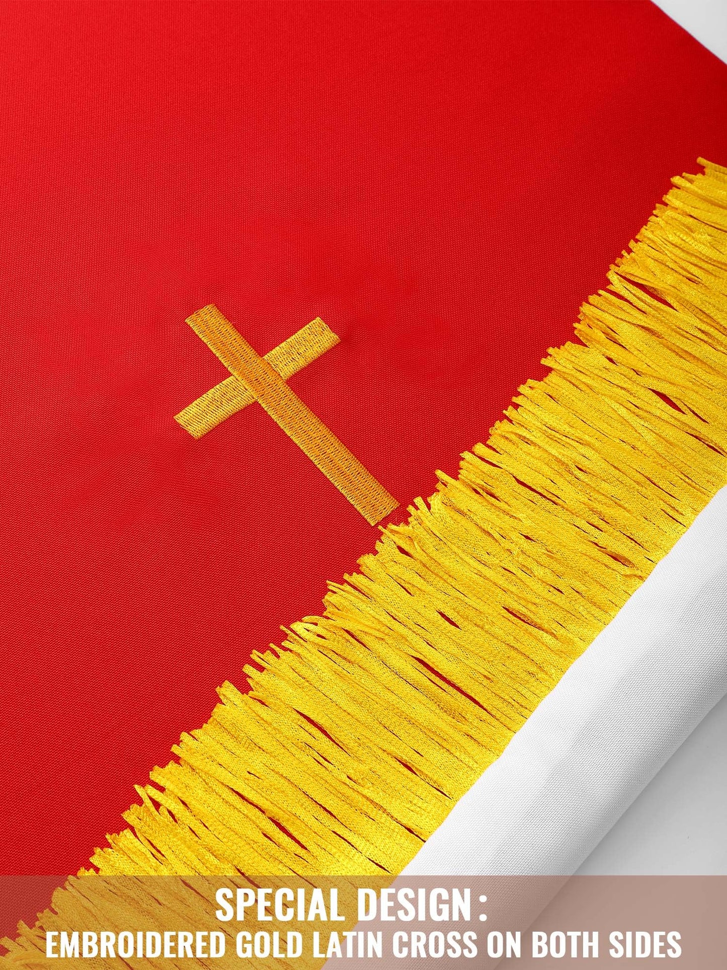 Cutecrop Set of 3 Reversible Parament Set Clergy Table Runner Bookmark Pulpit Scarf with Gold Cross Church Pulpit Accessories (Red and White)