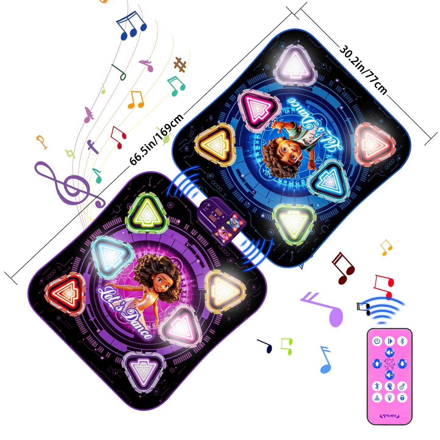 Dance Mat, 2025 Light Up 2-Player Opposing Dance Pad with Single & Double Player Modes, 12-Button Dancing Toys Music Games with Wireless Bluetooth, Birthday for 3-12 Year Old Boys Girls