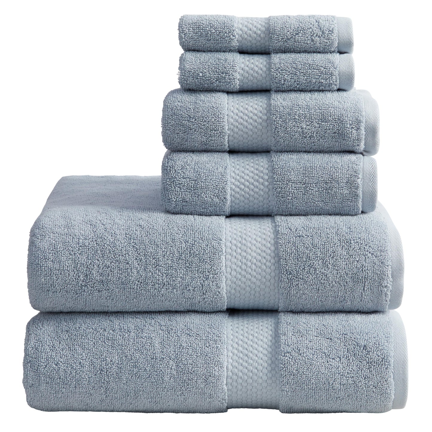 Springtree Home Blue Bath Towels Set of 6 | Classic Hotel Bath Towels | 100% Combed Cotton | Absorbent Quick-Dry Towels for Bathroom | Oeko-TEX® Standard 100 Cotton | Cynewski Collection - Blue Fog
