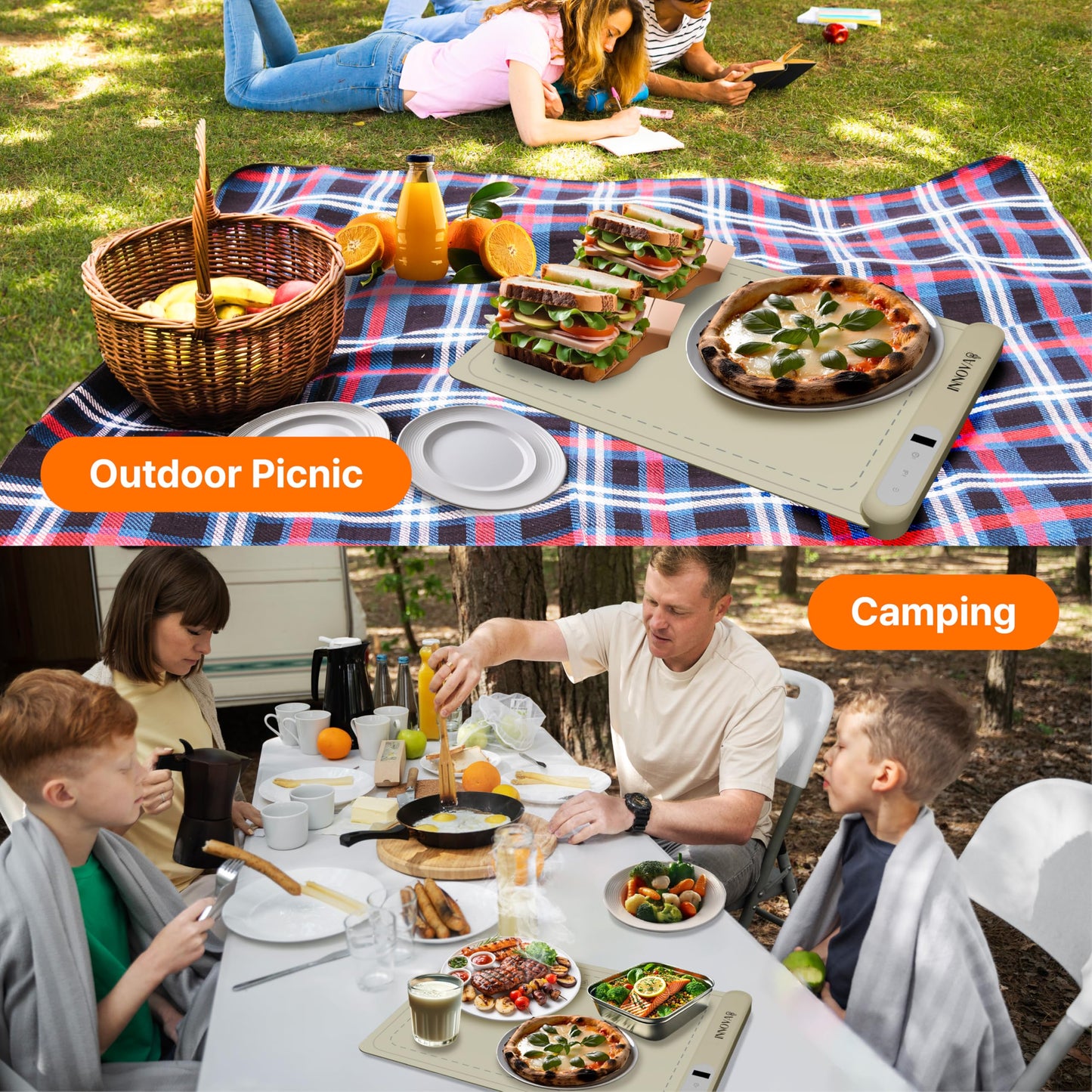 [Latest] Graphene Electric Food Warming Tray - 6 Temperature Settings, High Heat, Latest Model, Portable Silicone Heating Mat. Food Warmer for Parties, Family Gatherings. (Ivory Beige, Large)