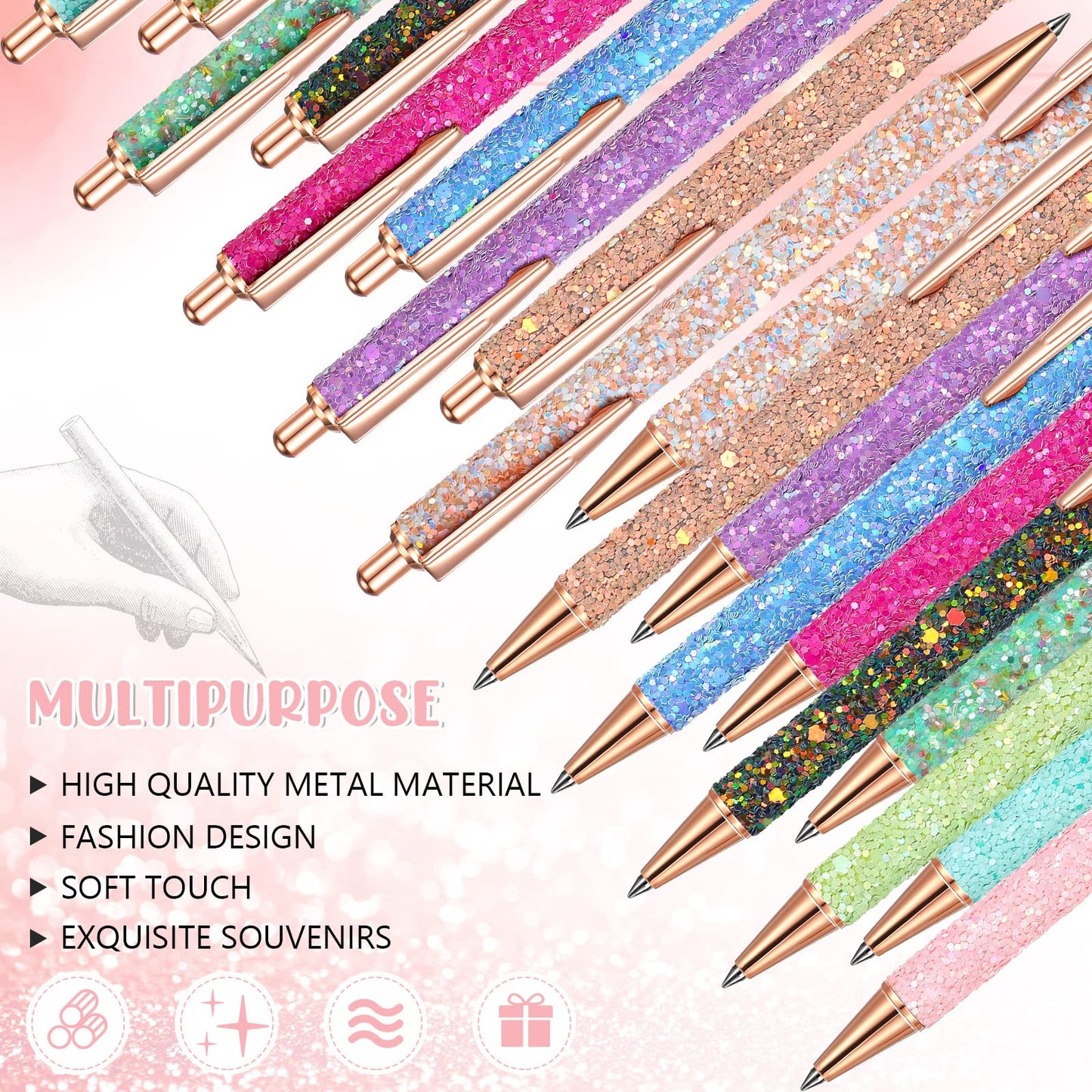 CHENGU 30 Pack Sparkly Fancy Ballpoint Pens Set Glitter Metal Sequins Pens for Women Supplies Black Ink Medium Point 1.0 mm for Birthday Wedding Office School Home Multicolor