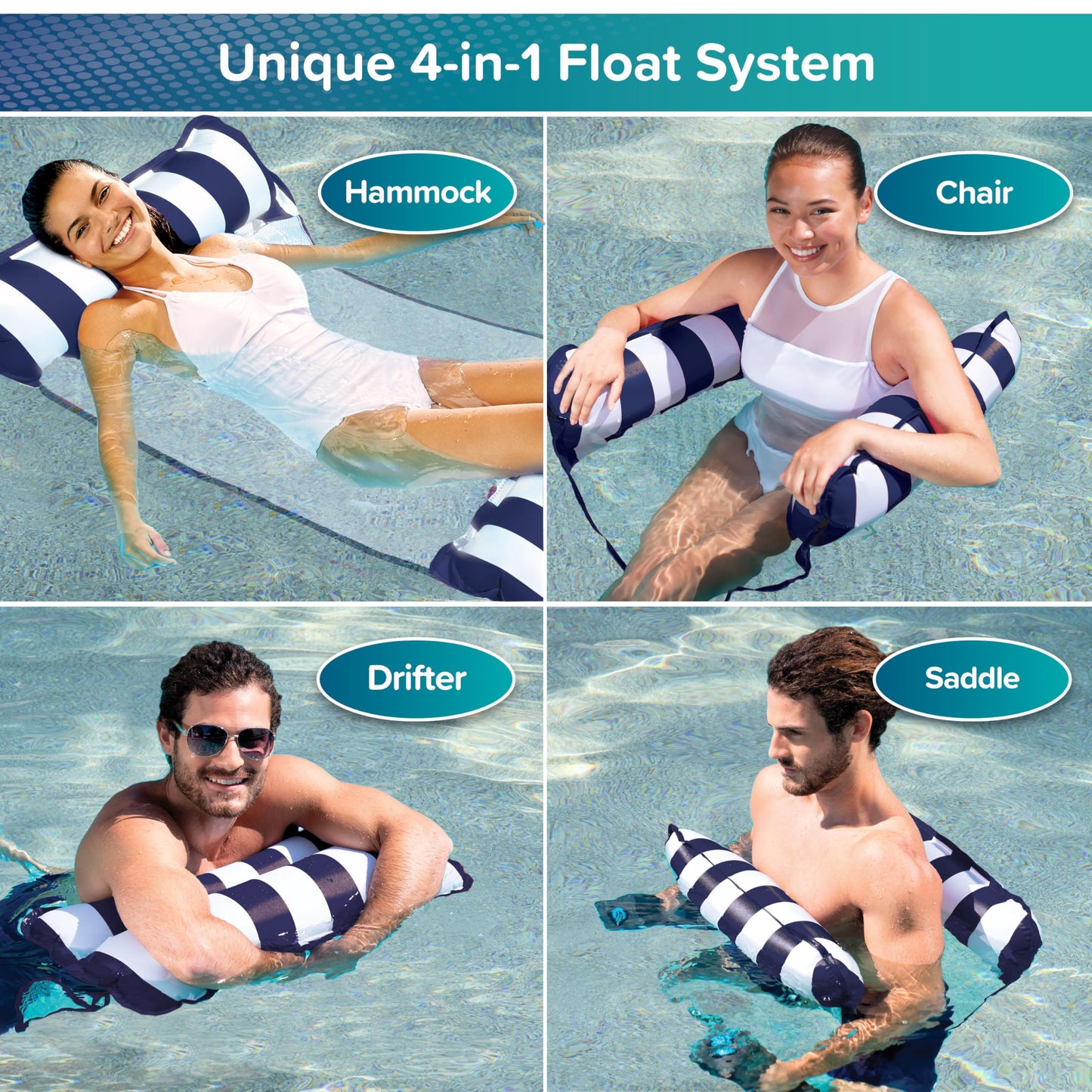 Aqua Original 4-in-1 Monterey Hammock Pool Float & Water Hammock – Multi-Purpose, Inflatable Pool Floats for Adults – Patented Thick, Non-Stick PVC Material – Navy