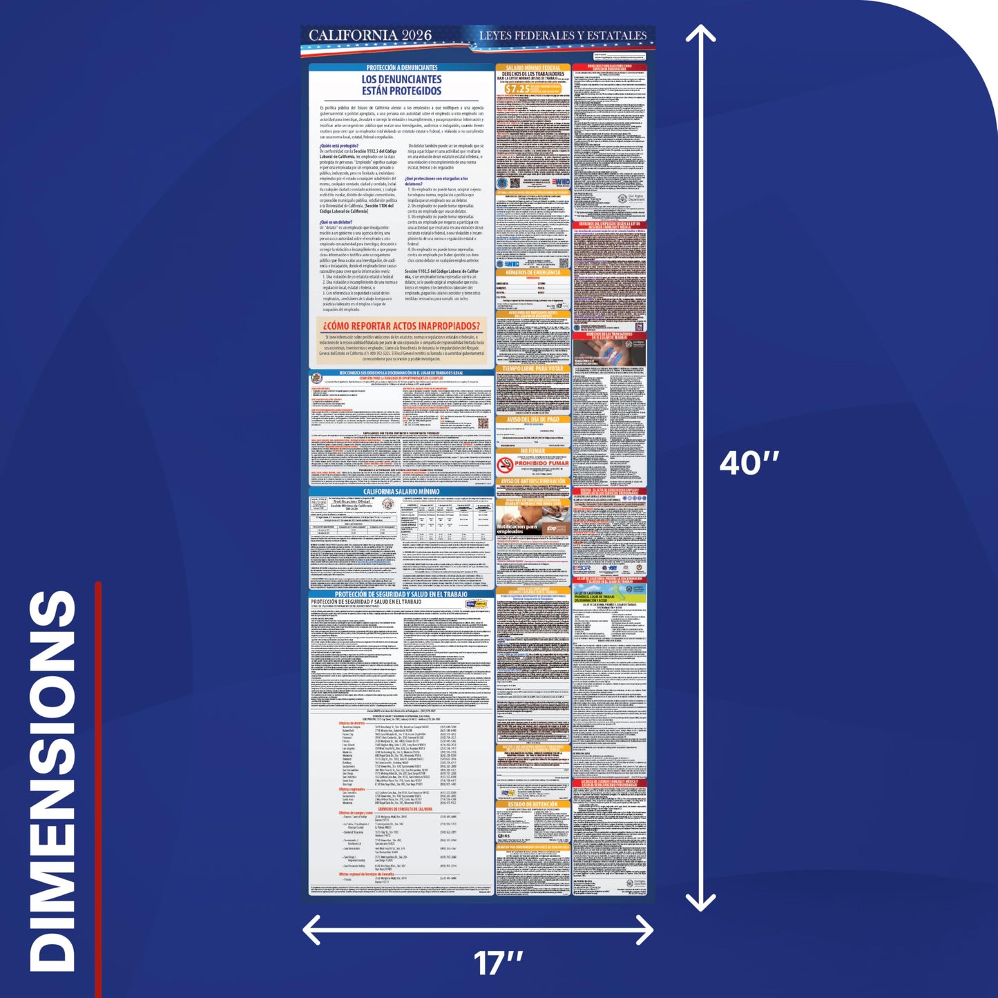 2026 California State and Federal Labor Law Poster - English Spanish Combo - OSHA Workplace Compliant - All-In-One Mandatory Regulations Required Compliance Posting for Employees - 17" x 40" Laminated (Combo)