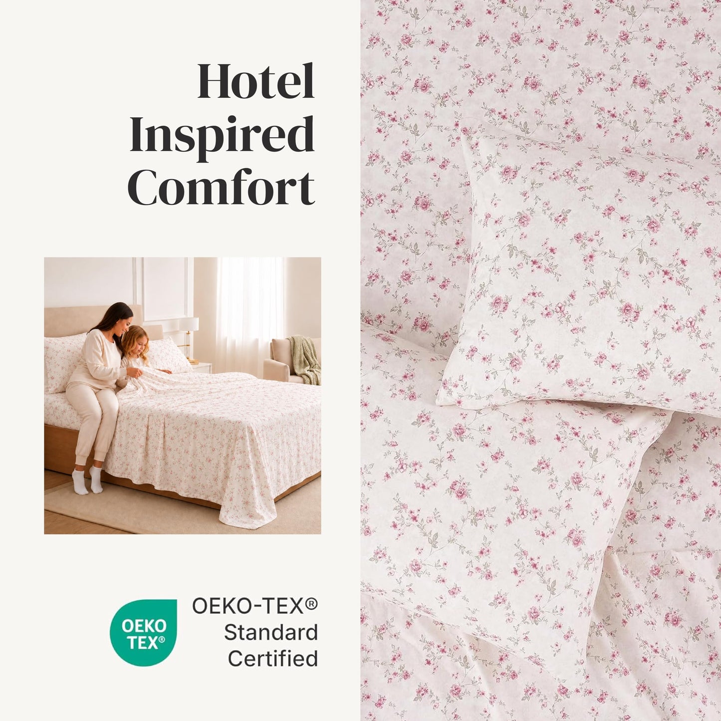 Modern Threads 4-Piece Ultra Soft Microfiber Bed Sheets Set, Wrinkle Free Sheets with Deep Pockets Fitted Sheet, Flat Sheet & Pillowcases, Lightweight Breathable Bedding, Floral Rose, Queen