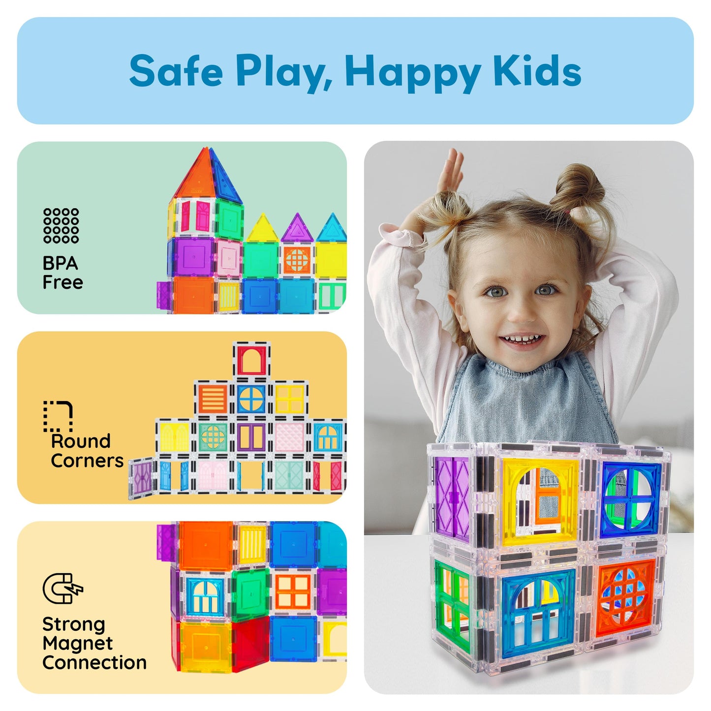 PicassoTiles Magnetic Tiles Toddler Toys Magnetic Building Blocks for Kids 61 Piece STEM Educational Toys for Girls & Boys Ages 3-12 Play for Preschool Learning Stocking Stuffer