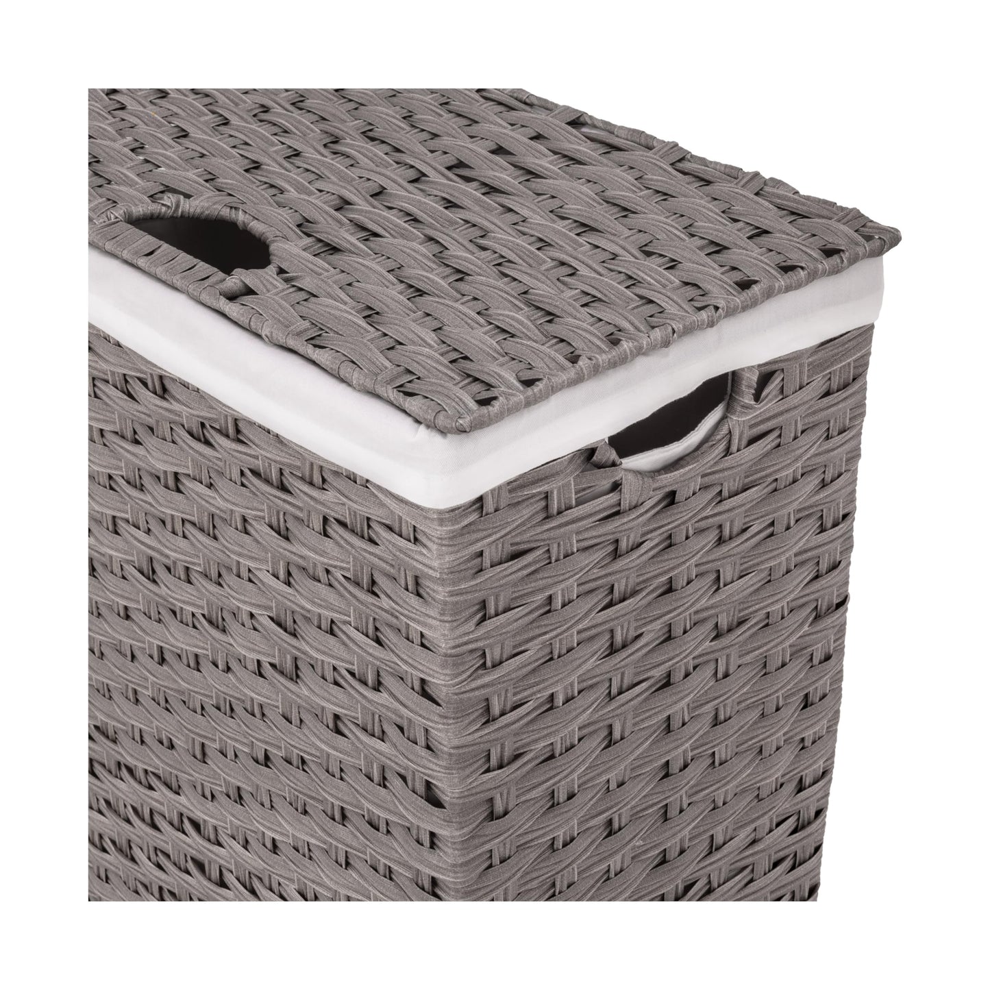 Seville Classics Premium Handwoven Portable Laundry Bin Basket with Carrying Handles, Household Storage for Clothes, Linens, Sheets, Gray, Rectangular Hamper