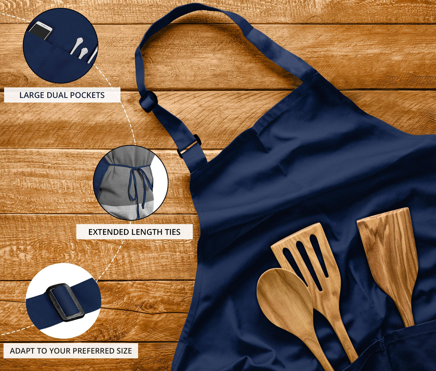 Utopia Kitchen 10 Pack Bib Apron, Unisex Adjustable Aprons with 2 Pockets, Waterdrop Resistant Cooking Kitchen Chef Apron for Men Women, Navy
