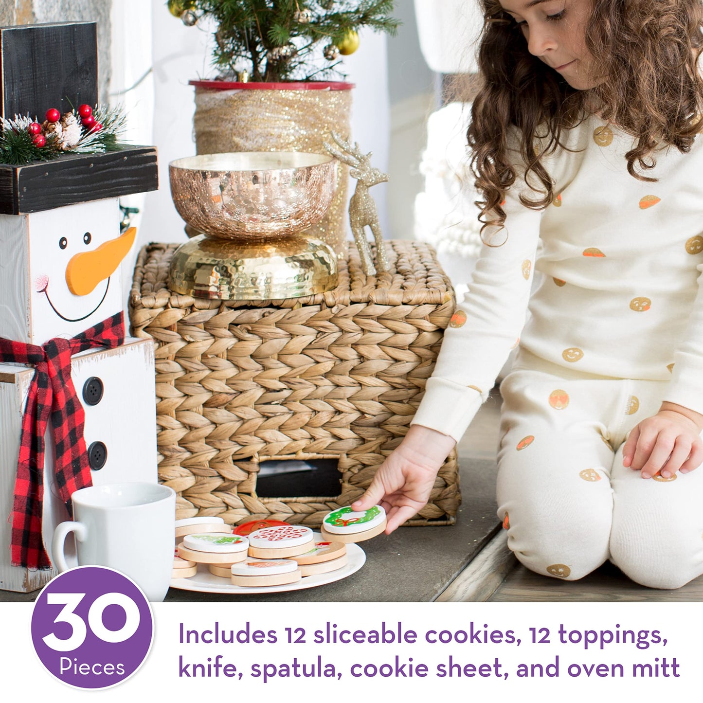 Melissa & Doug Slice and Bake Wooden Christmas Cookie Play Food Set Pretend Holiday Santa Cookies for Kids 3+