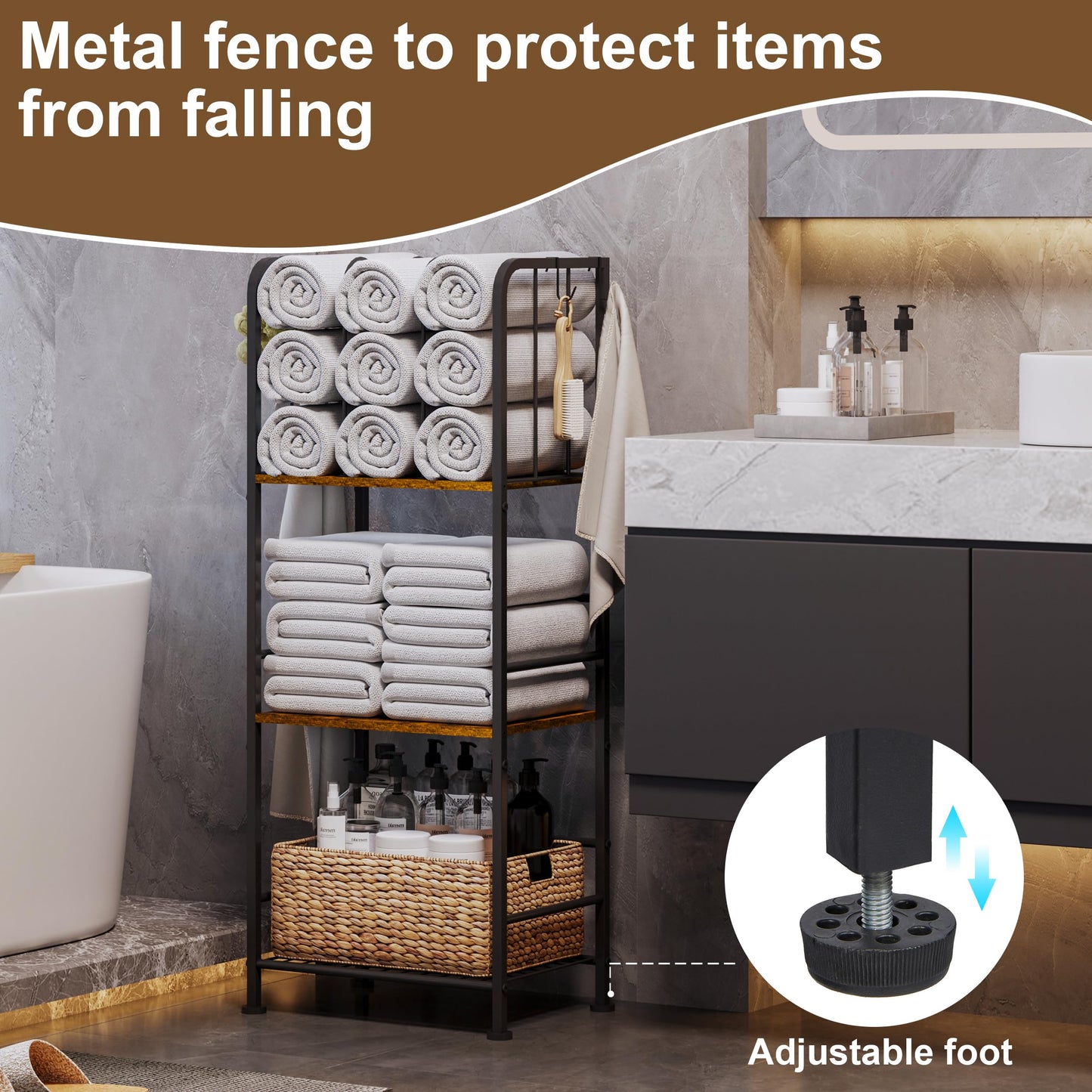Towel Racks for Bathroom 3-Tier M-Shaped Detachable Dividers, Durable Metal Towel Holder, Pool Items Holder, Space-Saving Storage Organizer, Modern Bath Towel Shelf Free Standing Patent Pending