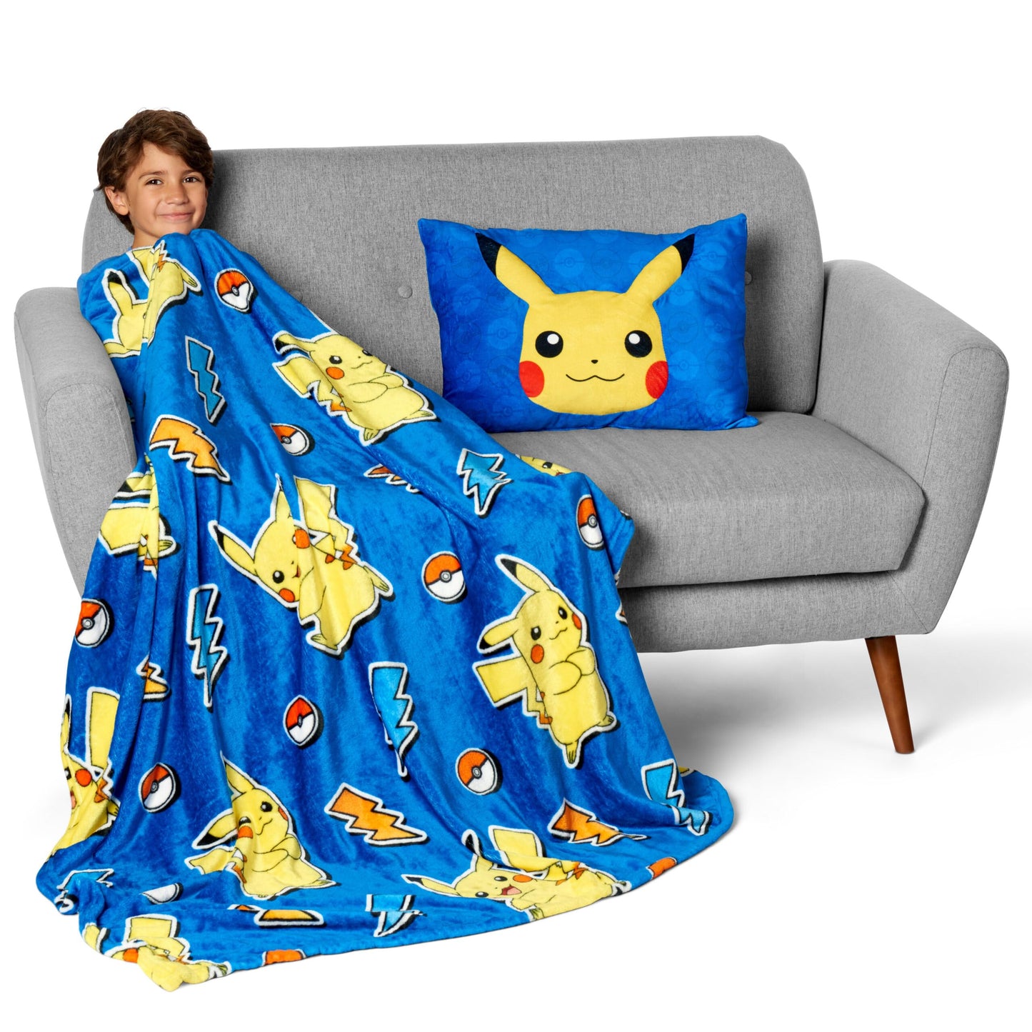 Northwest Pokémon Pika Pika Pikachu Plush Blanket 50" x 60" with 3D Plush Pocket Pillow 14" x 20" - Soft Pokemon Gifts for Boys and Girls- Comfy and Cozy Blanket Set