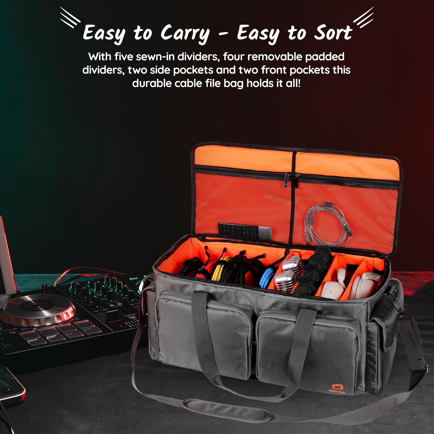 Heavy Duty - DJ Cable Bag Organizer with Detachable Dividers – Cable Bag – DJ Bag for Equipment - DJ Gig Bag - Music Equipment & Accessories -DJ Bag - Heavy Duty Exterior & Padded Nylon Interior