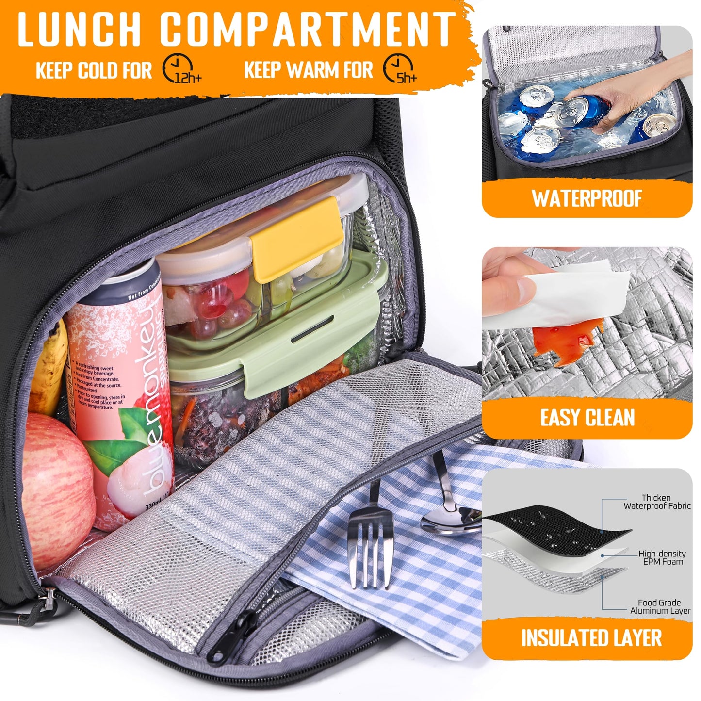 DEYACE Lunch Box Backpack for Men, Tactical Cooler Backpack with Laptop Compartment Leakproof RFID Lunchbox Bag for Work