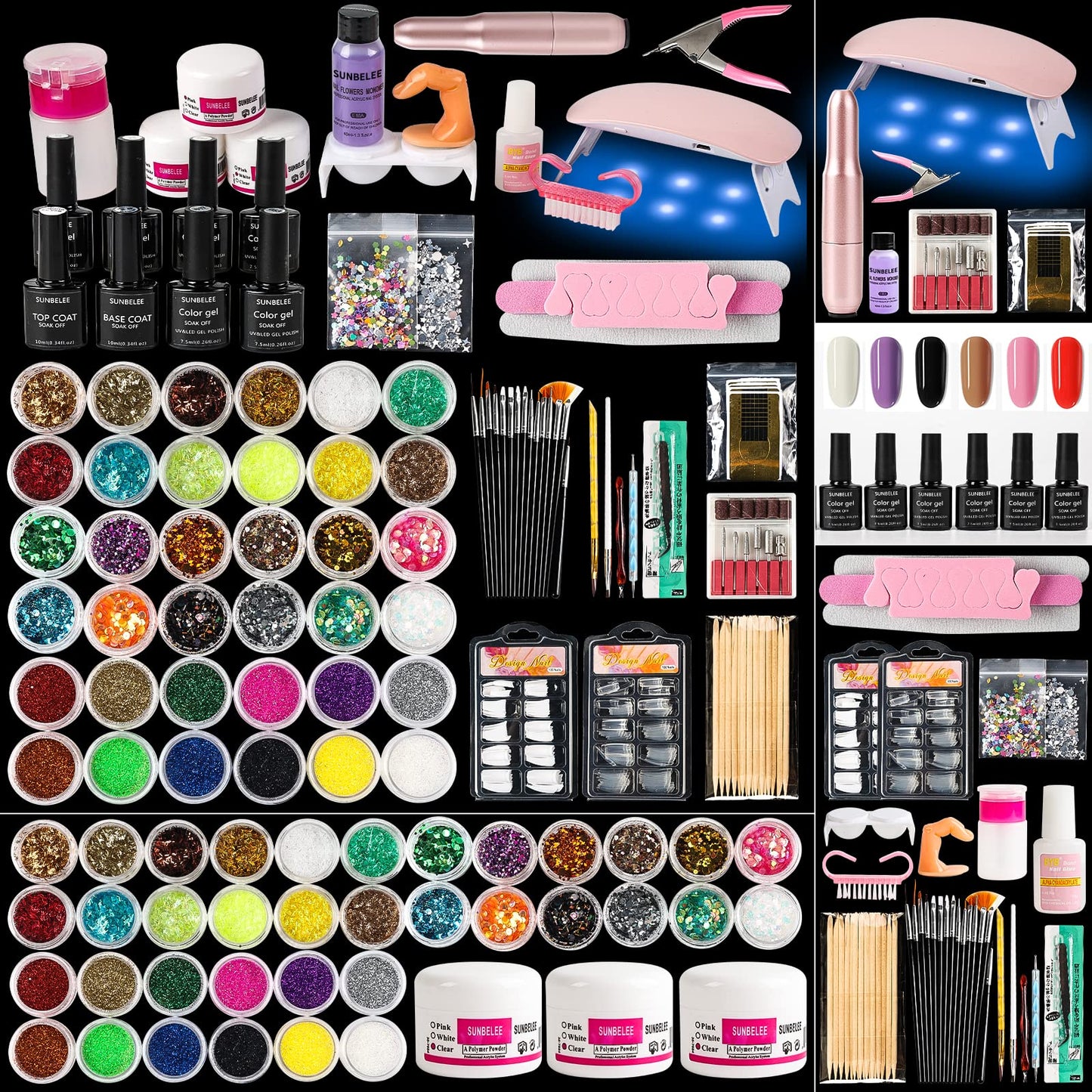 Nail Kit Set Professional Acrylic with Everything, Gel Nail Polish Kit with UV Light Acrylic Nail Kit with Drill Nail Art Tips Nail Art Decoration, DIY Nail Art Tool Nail Supplies Acrylic Nail Kit