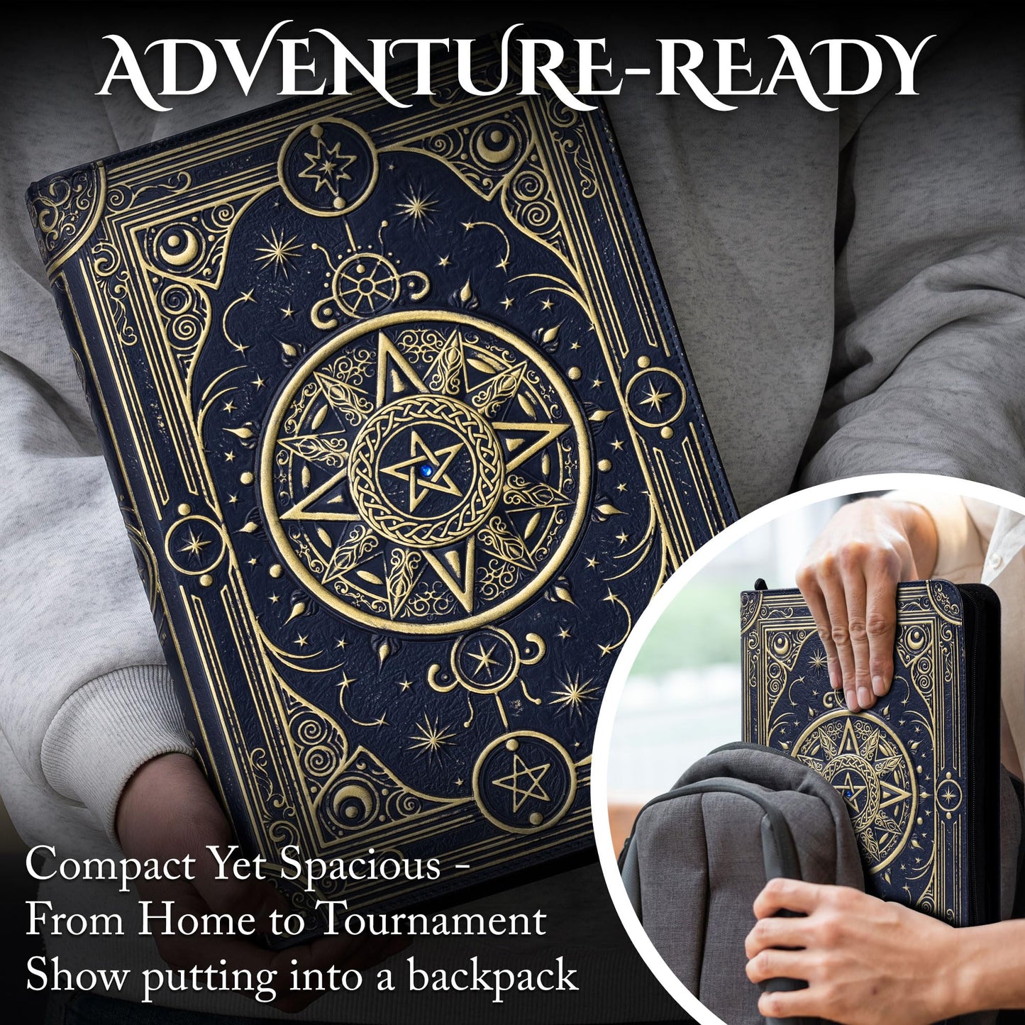 Star Mage Trading Card Binder - 9 Pocket Ringless TCG Binder - Premium Faux-Leather - 432 Side-Loading Pockets - Perfect Storage Holder for MTG, and Many TCG & Trading Card Collections (Blue Jewel)