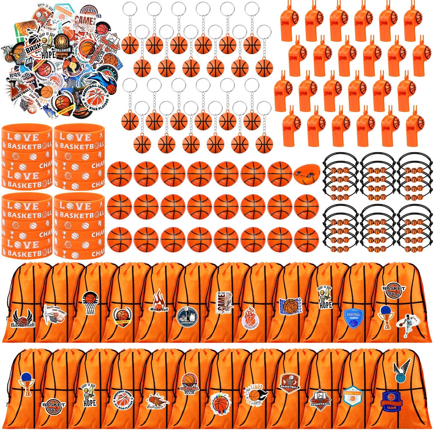 Aoriher 194 Pcs Basketball Party Favors Set Sport Silicone Bracelet Sport Car Keychain Whistle for Girls Boys Birthday Gifts Sport Themed Party Supplies