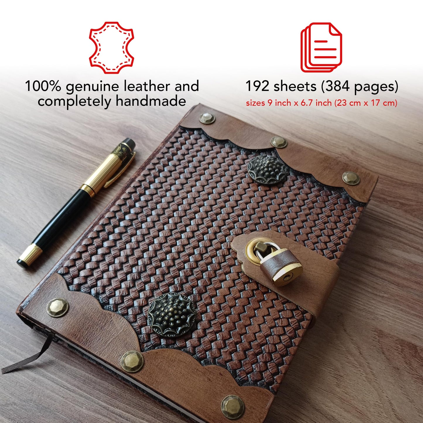 Trend Tick Antique Door Design Lockable Diary with Padlock, Handmade Leather Journal with Lock, Gift for Men Women Lined Paper Diary With Lock, 384 Pages Big size Journal for Writing Diary