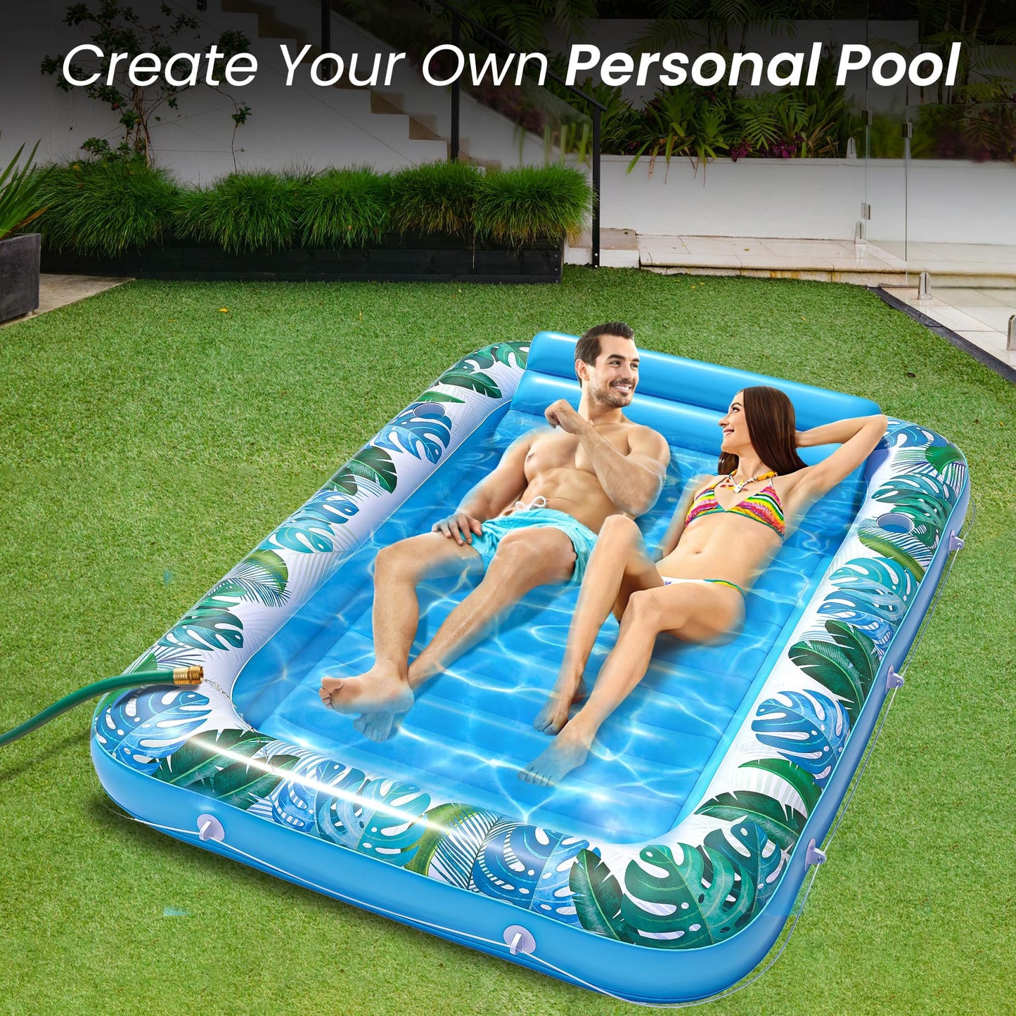 JAMBO Extra Large 80" x 56" Tanning Pool Lounger Float, Sun Tanning Pool Float, Inflatable Water Lounge Raft, Pool Lounger for Adults, Tanning Raft Float, Big Pool Tub, Water Tanning Bed, Kiddie Pool