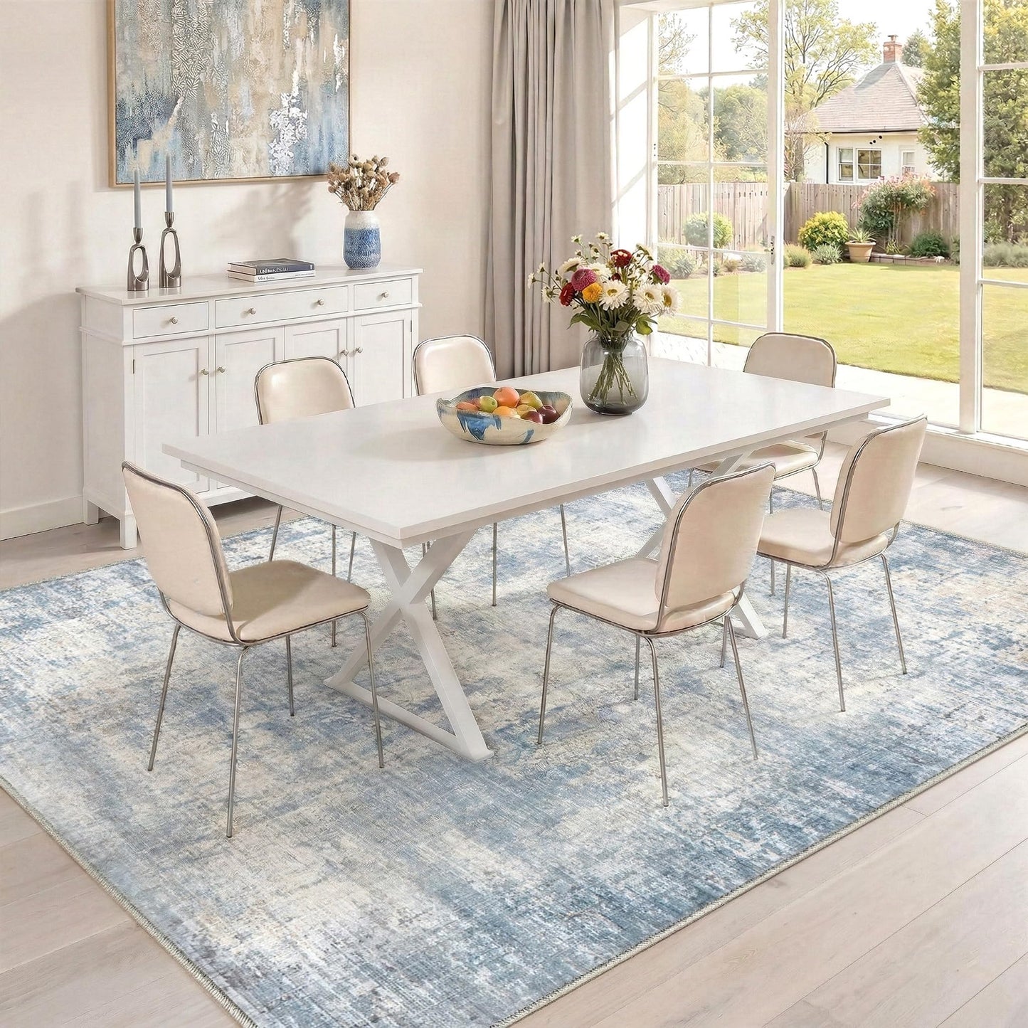 Syrlfar 8x10 Area Rugs Washable Living Room Rug-No Slip Soft Carpets Modern Abstract Coastal Indoor Floor Stain Resistant Large Carpet for Bedroom Dining Room Farmhouse Nursery Home Office Blue
