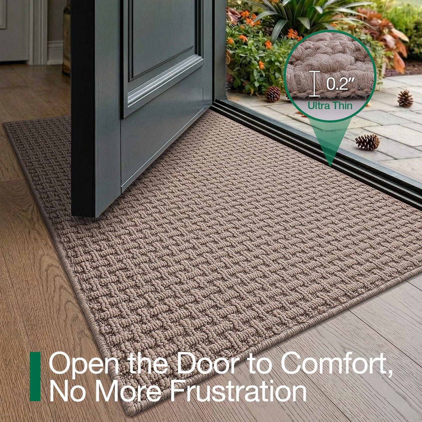LUMI Washable Door Mat Indoor Entrance 32x48, Dirt Trapper Front Door Mats with Absorbent Interior and Non-Slip Rubber Backing, Entryway Doormat, Beige