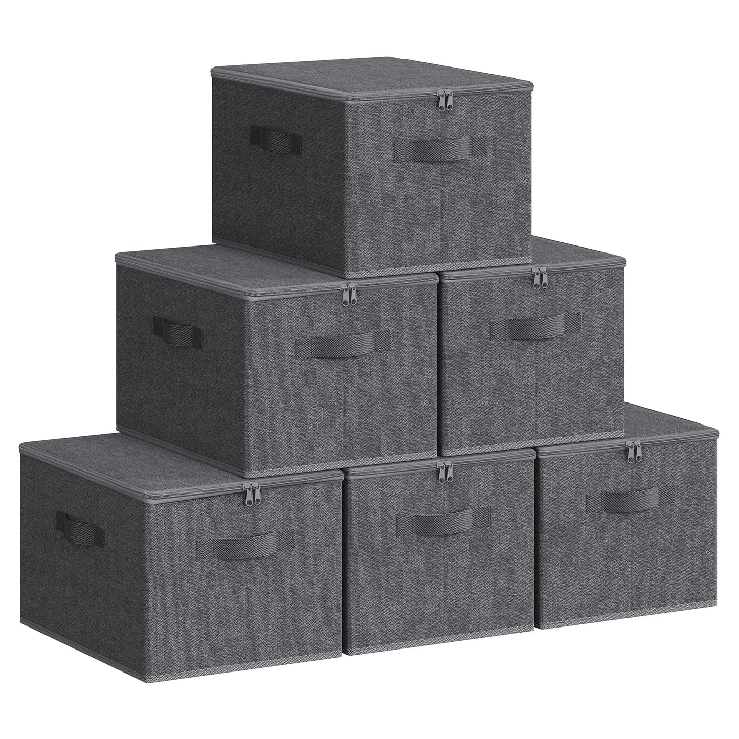 SONGMICS Foldable Storage Organizer Boxes, Set of 6 Storage Basket Bins with Lids, Handles, Clothes Organizer, 15.7 x 11.8 x 9.8 Inches, Non-Woven Fabric, Slate Gray URZB003G02