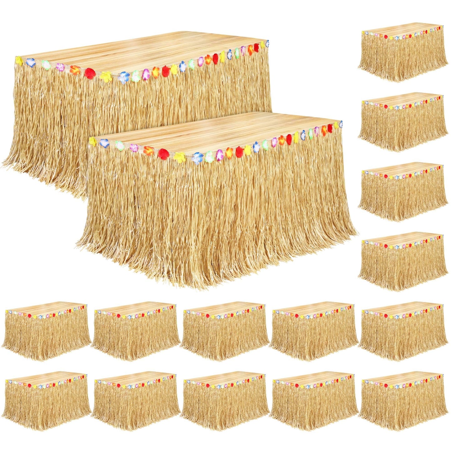 Fovths 16 Pack Luau Grass Table Skirt Natural 9 Feet x 29.5 Inch Hawaiian Table Skirt for Tropical Hawaiian Party Decorations Luau Party Costume Party, Straw Yellow