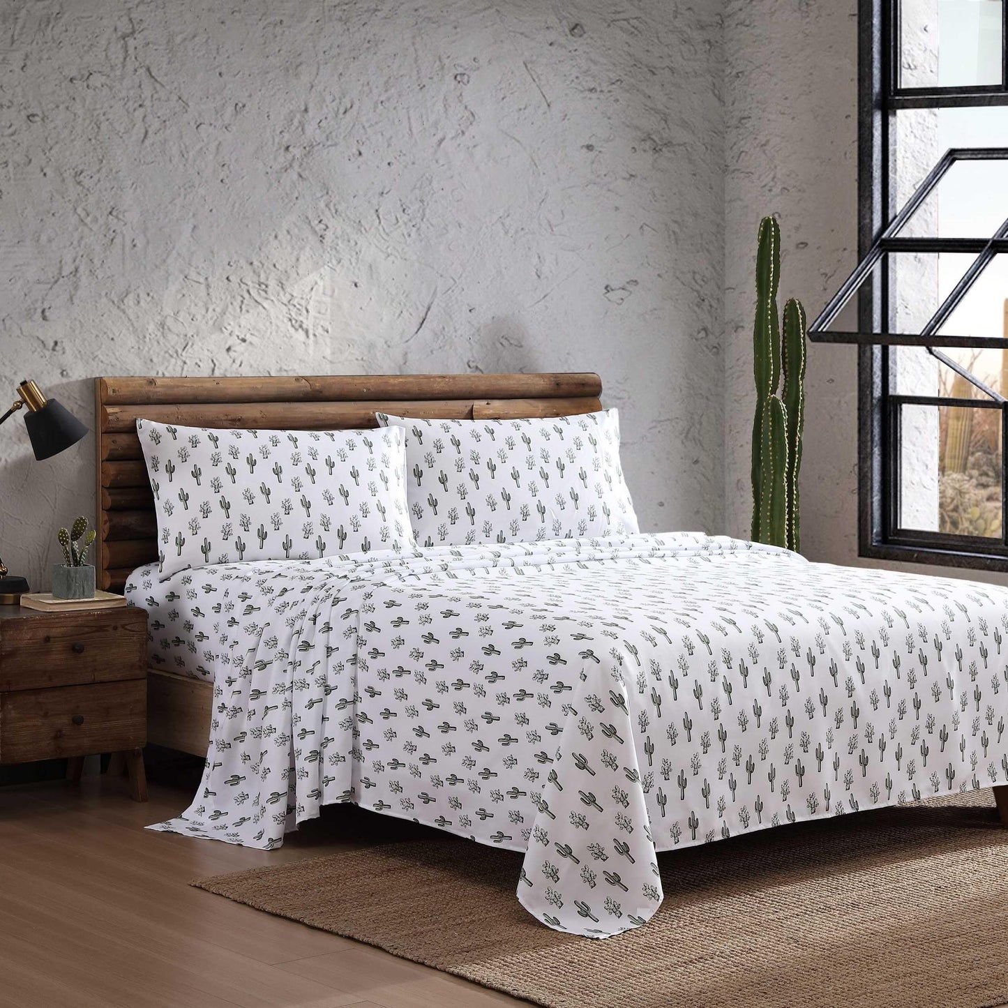 Wrangler - Queen Size Sheet Set, Soft Microfiber Bedding with Matching Pillowcases, Fully Elastic Fitted Sheet, Deep Pocket, Western Style Room Decor, Lightweight All-Season Comfort (Cacti Green)
