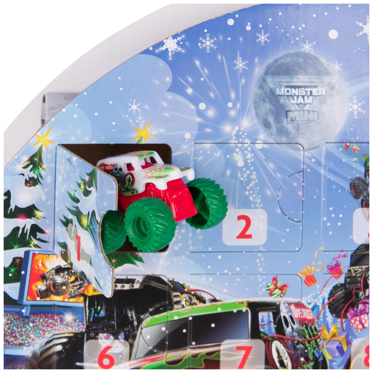 Monster Jam Mini Holiday Advent Calendar, 24 Days of Mini Monster Trucks and Accessories, 1:87 Scale, Kids Toys for Boys and Girls Ages 3 and up