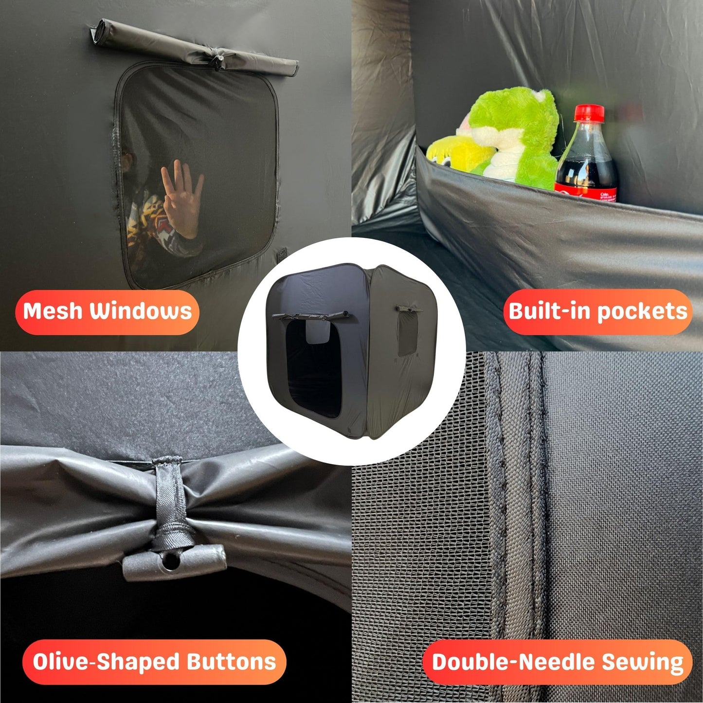 lukidoki Sensory Tent for Kids with Autism, ADHD, SPD - CPC Certification Black Out Calm Corner Hideout Den Helps Children Adults Relax Reduce Anxiety - Pop-up Autistic Sensory Room Play Tent