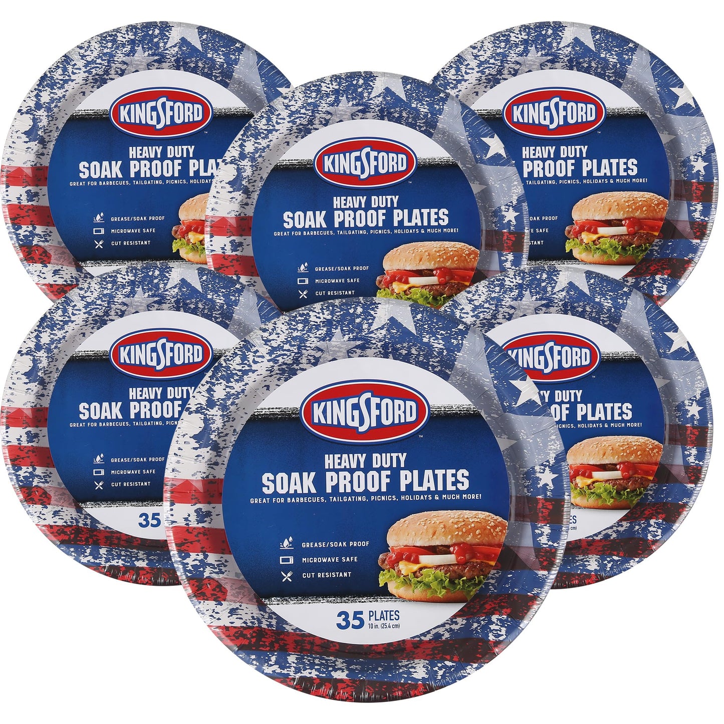 Kingsford Heavy Duty Paper Plates Patriotic American Flag Disposable Dinner Plates BBQ Parties Tailgates Outdoor Cookouts Red White Blue Tableware 10 Inch 35 Count 6 Pack Outdoor Summer Entertaining