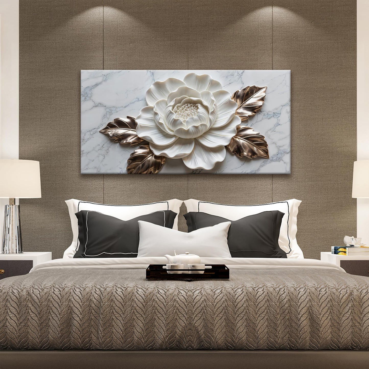Suconvng Canvas Art Wall Decor Print Paintings Marble Texture White Flower Wall Art Prints Pictures Ready To Hang Pictures For Bedroom Bathroom Office Kitchen Home Wall Decor Artwork 20" × 40"