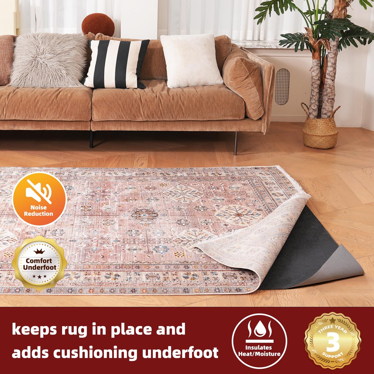 BAGAIL Felt and Natural Rubber Backing Rug Pads 1/4” Thick, 5 x 8 Ft Non Slip Carpet Gripper Keep Rugs in Place, Under Area Rug Protective Cushioned Pads, Carpet Runners, Hardwood Floors Protection