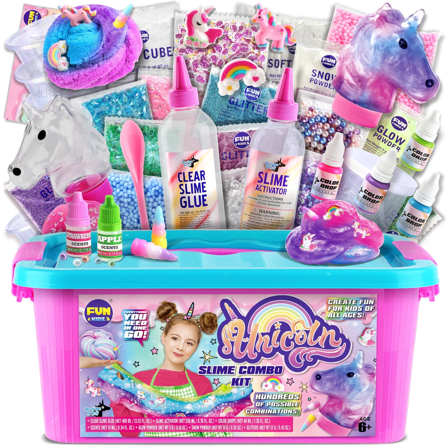 FUN KIDZ Unicorn Slime Kit for Girls, Fluffy Cloud Slime Toys Gifts for Ages 8-12 10-12 Kids Butter Squish Glitter Foam Clear Slime Making Kits for 6 7 8 9 10 Years Old with Unicorn Charms Supplies