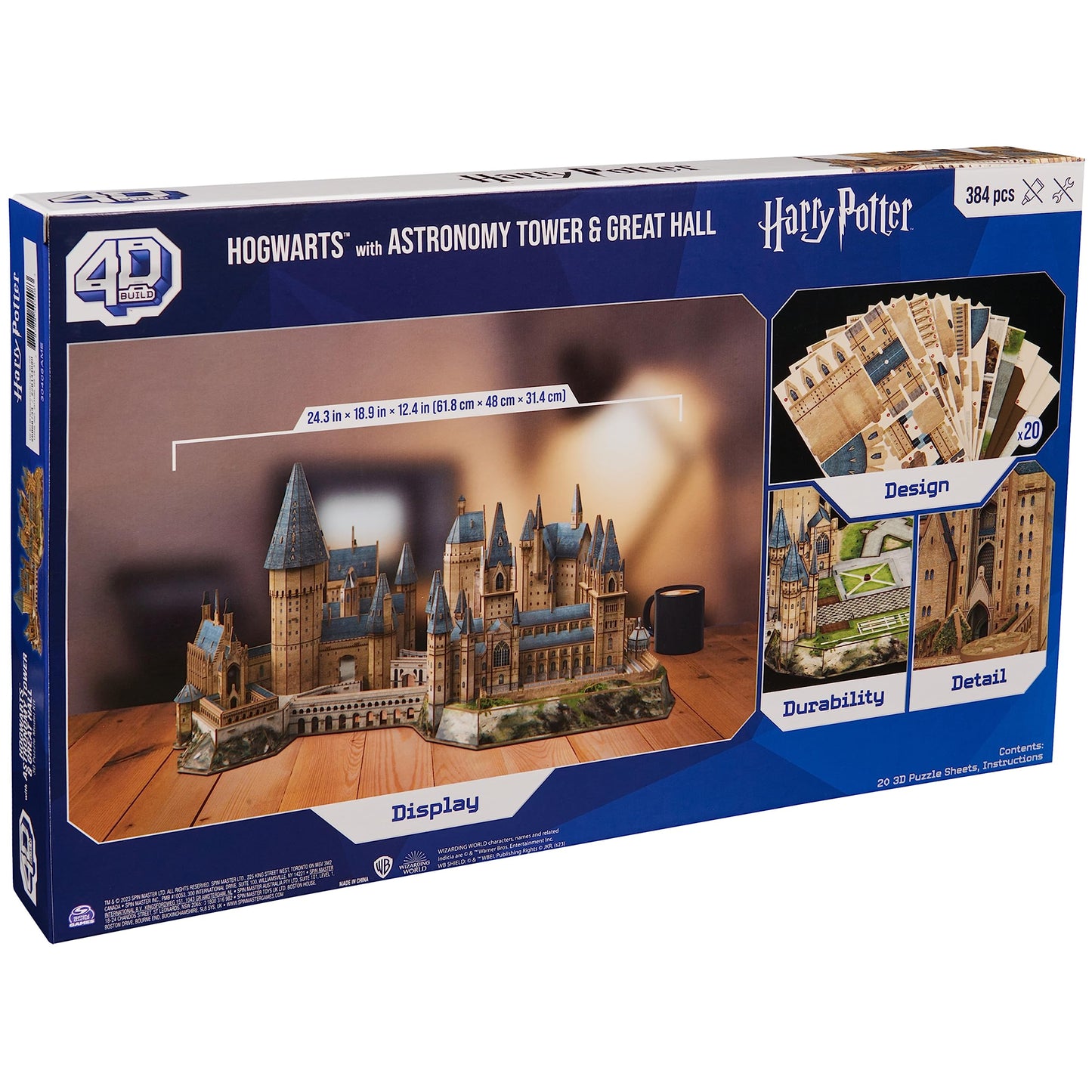 4D Build, Harry Potter Deluxe Hogwarts Castle 3D Model Kit with Tower & Great Hall, Harry Potter Collectibles & Desk Decor, Building Toys, 384 Pieces, 3D Puzzles, Gift Ideas for Ages 12 & Up